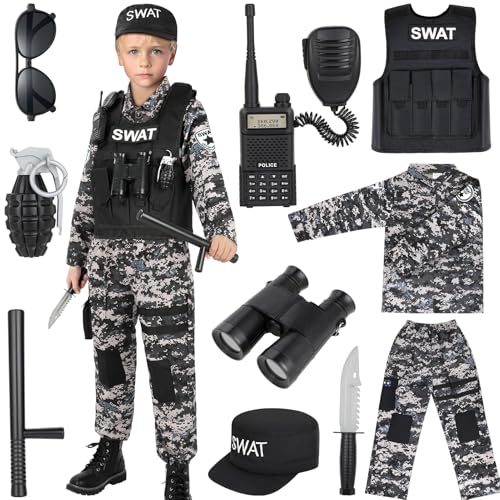 Luucio Swat Polizei-Kostüm für Kinder, Polizeikostüm für Kinder, SWAT-Weste, Halloween-Kostüm für Kinder, Rollenspiel-Set für Jungen und Mädchen von Luucio