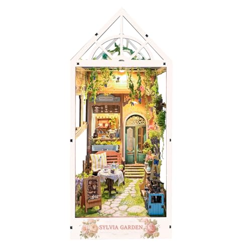 Luuwik Book Nook Kit Sylvia Gardens Bausatz DIY Miniatur Kit Garten und Café Buchstütze 3D Holzpuzzle Über 24 Stunden Montagezeit für Bastelenthusiasten von Luuwik