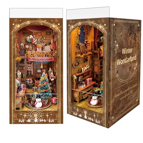 Luuwik Weihnachts-Cottage DIY Book Nook Kit 3D Holzpuzzle mit LED-Lichtern,Festliche Feiertags-Buchstützen-Dekoration,Geschenk für Jugendliche und Erwachsene von Luuwik