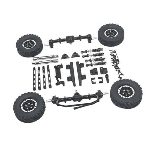 Luwecf 1/12 Vorder- und Hinterachsensatz, Reifenklemmräder, Metall-Upgradeteil, Antriebswelle, Stoßdämpferhalterung für MN82, DIY-Zubehör, LKWs, Schwarz von Luwecf