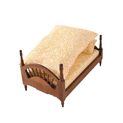 Luwecf 1:12 Puppenhausbett, Holzspielzeug, Miniaturmöbel für Szenen, Zubehör für Puppenhaus, Braun Luwecf 1:12 Puppenhausbett, Holzspielzeug, Miniaturmöbel für Szenen, Zubehör für Puppenhaus, Braun von Luwecf
