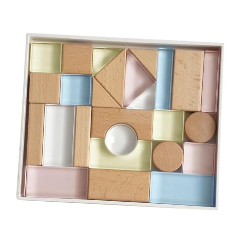 Luwecf 26 Teiliges Transparentes Acrylblock Set, Kreatives Lernspielzeug für Kinder, Acryl und Holz von Luwecf