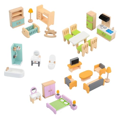 Luwecf 27 Teiliges Puppenhausmöbel Spielset, Couchtisch für Badezimmer Und Schlafzimmer von Luwecf