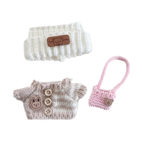 Luwecf 3 Stück Miniatur-Puppen-Kleidung Set Puppe Ankleide Spielzeug für 15cm 17cm Anhänger Puppe, Weiß Khaki Und Pink von Luwecf