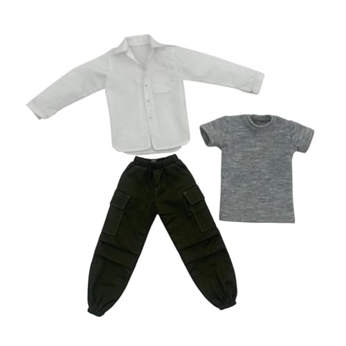 Luwecf 3Pcs 1/6 Skala Männliche Kleidung Anzug Hosen Shirts Mode Dekoration Kleidung Modell Puppe Kleidung für 12 Zoll Action Figur, Weiß von Luwecf