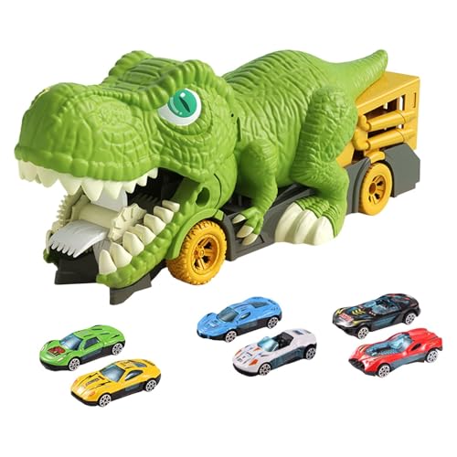 Luwecf Dino Transporter für Kinder, Fahrzeug Spielset mit Mini Autos, 6 Kleinwagen von Luwecf