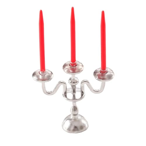 Luwecf Kleiner Kerzenständer Im Vintage Look für Die Dekoration von Puppenstuben Und Modellbauprojekten, Silber Und Rot Luwecf Kleiner Kerzenständer Im Vintage Look für Die Dekoration von Puppenstuben Und Modellbauprojekten, Silber Und Rot von Luwecf