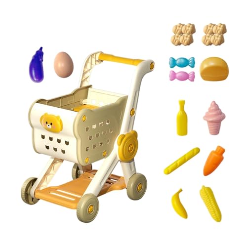 Luwecf Kleinkinder Einkaufswagen mit Aufbewahrung und Lernspielzeug, Beige von Luwecf