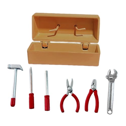 Luwecf Miniatur Werkzeugkasten Als Werkzeugkoffer mit Mini Werkzeugen für Die Puppenhaus Dekoration Realistisches Reparaturset Aus Metall für Sammler Und Al, Gelbes Gehäuse Luwecf Miniatur Werkzeugkasten Als Werkzeugkoffer mit Mini Werkzeugen für Die Puppenhaus Dekoration Realistisches Reparaturset Aus Metall für Sammler Und Al, Gelbes Gehäuse von Luwecf