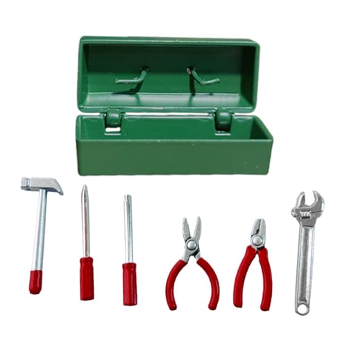 Luwecf Miniatur Werkzeugkasten Als Werkzeugkoffer mit Mini Werkzeugen für Die Puppenhaus Dekoration Realistisches Reparaturset Aus Metall für Sammler Und Al, Grünes Gehäuse Luwecf Miniatur Werkzeugkasten Als Werkzeugkoffer mit Mini Werkzeugen für Die Puppenhaus Dekoration Realistisches Reparaturset Aus Metall für Sammler Und Al, Grünes Gehäuse von Luwecf