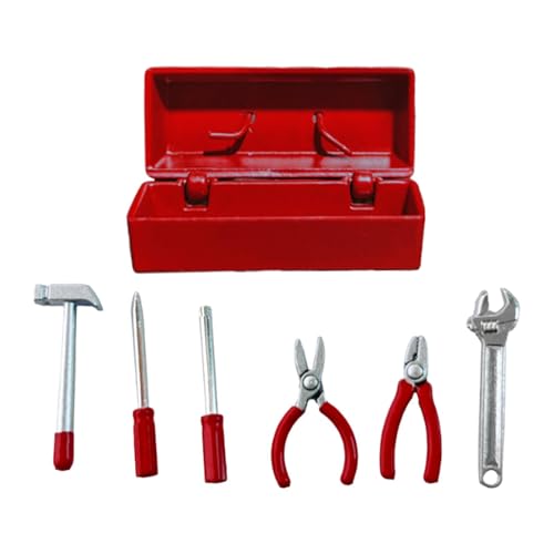 Luwecf Miniatur Werkzeugkasten Als Werkzeugkoffer mit Mini Werkzeugen für Die Puppenhaus Dekoration Realistisches Reparaturset Aus Metall für Sammler Und Al, Rotes Gehäuse Luwecf Miniatur Werkzeugkasten Als Werkzeugkoffer mit Mini Werkzeugen für Die Puppenhaus Dekoration Realistisches Reparaturset Aus Metall für Sammler Und Al, Rotes Gehäuse von Luwecf