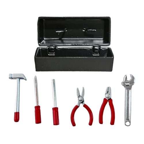 Luwecf Miniatur Werkzeugkasten Als Werkzeugkoffer mit Mini Werkzeugen für Die Puppenhaus Dekoration Realistisches Reparaturset Aus Metall für Sammler Und Al, Schwarzes Gehäuse Luwecf Miniatur Werkzeugkasten Als Werkzeugkoffer mit Mini Werkzeugen für Die Puppenhaus Dekoration Realistisches Reparaturset Aus Metall für Sammler Und Al, Schwarzes Gehäuse von Luwecf