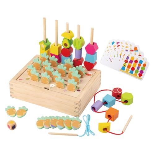 Luwecf Montessori Holzperlen Sequenzierungsspielzeug Set Schnürperlen Passende Form Stacker von Luwecf