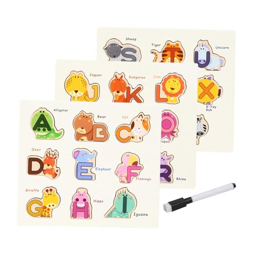 Luwecf Pädagogisches Lernpuzzle-Set, Holztier-Alphabet-Puzzlespiel, Alphabet-Puzzles, mit Tierformen von Luwecf