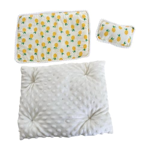 Luwecf Puppe Bettwäsche Zubehör Set Pretend Spielen für Kinder Geschenk Puppenhaus Decor Quilt Kissen, Ananas, 3 Stück von Luwecf