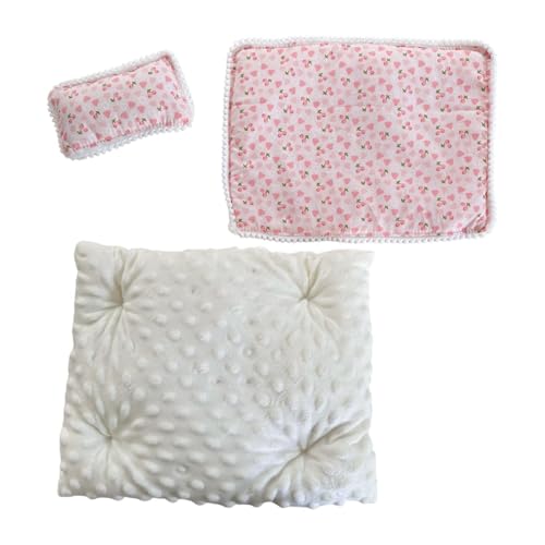 Luwecf Puppe Bettwäsche Zubehör Set Pretend Spielen für Kinder Geschenk Puppenhaus Decor Quilt Kissen, Kirsche, 3 Stück von Luwecf