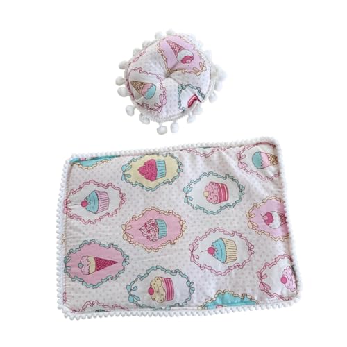 Luwecf Puppe Bettwäsche Zubehör Set Pretend Spielen für Kinder Geschenk Puppenhaus Decor Quilt Kissen, Kuchen, 2 Stück von Luwecf