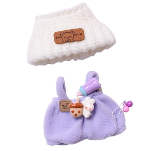 Luwecf Puppen-Strampler, Puppenkleidung, praktische Fantasie für kleine Mädchen, Puppen-Outfits mit Anhänger, zum Verkleiden für 17-cm-Puppen, Lila mit Hut von Luwecf