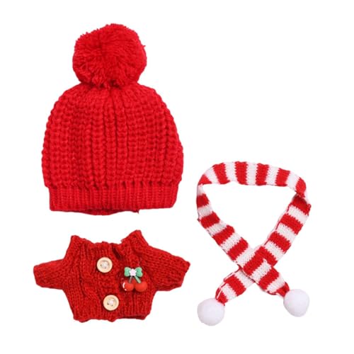 Luwecf Set Aus DREI Pullovern Und Mütze mit Schal für Puppen von 15–17 cm, Rot von Luwecf