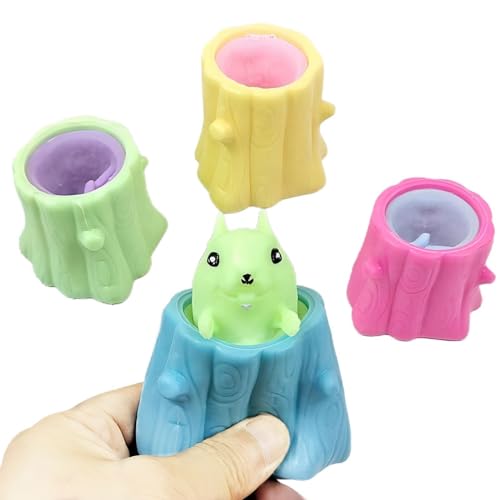 4 Stück Kleine Tier Drückspielzeuge Amüsante Puppe zur Stressbewältigung TPR als Geschenk und Entspannung (Baumstumpf Eichhörnchen) von Luxetoys