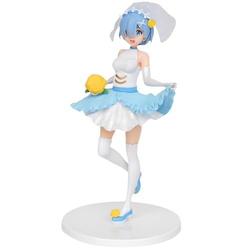 Luxetoys Brautkleid Rem Anime Figur Remu Charakterfigure mit Brautstrauß 19,5cm Modellstatue für Desktop und Geschenk von Luxetoys