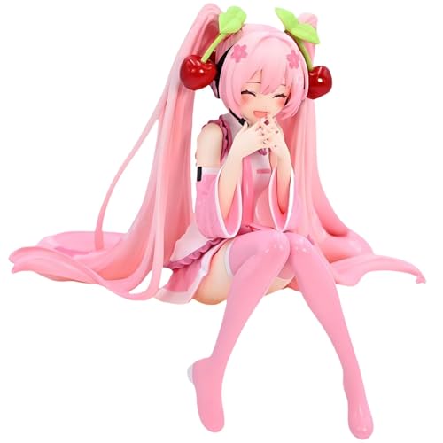 Luxetoys Kirsche Miku Anime-Figuren Rosa Charakterfigur mit Miniatur und Sitzhaltung 11 cm Modellstatue für Schreibtisch und Dekoration (Geschlossene Augen Miku) von Luxetoys