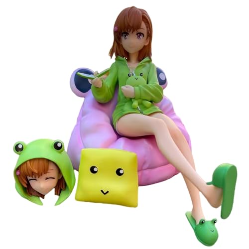 Luxetoys Misaka Mikoto Anime Figur Elektro-Meister Charakter Figuren mit Froschschlafanzug und Austauschbarem Gesicht 14cm Modell Statue zur Dekoration von Luxetoys