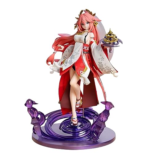 Luxetoys Yae Miko Spiel Anime Figuren Charakterfigur mit Haltung und Waffe zugehöriger Szene 24 cm Modell Statue zur Dekoration von Luxetoys