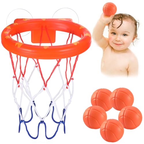 Baby Badewannenspielzeug:5 Bälle ohne Löcher + Basketballkorb mit starkem Saugnapf.Badespielzeug für Kleinkinder oder Kinder/Jungen oder Mädchen.Spielzeug-Set für Wohnzimmer,Badezimmer,Schlafzimmer von Luxfizz