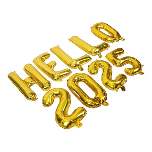 Luxshiny 1 Set Große 2025 Ballonzahlen Hallo 2025 Luftballons Folienballons Buchstabenschild Ballon Für Silvester Partydekorationen Zubehör Gold von Luxshiny