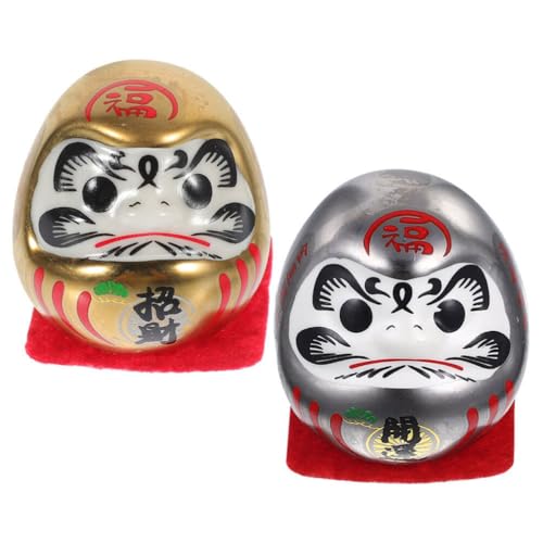 Luxshiny 2 Stück Japanische Daruma- Aus Keramik Golden-Silberne Daruma-Glücksstatue Mini-Daruma-Statue Porzellan-Daruma Japanisches Traditionelles Ornament Für Zuhause Büro Auto 4 7 von Luxshiny