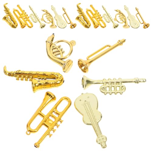 Luxshiny 24 Stück Musikinstrumente Weihnachtsschmuck Goldener Kunststoff Mini-Gitarre Saxophon-Figur Winzige Miniatur-Trompeten-Figuren-Set Weihnachts-Hängebaum-Dekoration Anhänger von Luxshiny