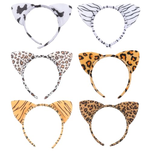 Luxshiny 6st Plüschtierstirnband Tier-stirnbänder Stirnband Mit Katzenohren Faschingshaareifen Damen Fuchs-cosplay-kostüm Stirnband Mit Animal-print Fell Leopardenmuster Fräulein Einstellen von Luxshiny