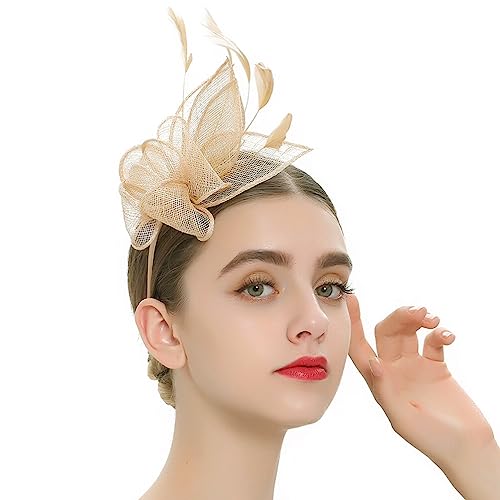 Luxshiny Clip Fascinator Haarschmuck Fascinator Hut Stirnband Tea Party Stirnband 1920Er Jahre Fascinator Mesh Kopfbedeckung Haarspange Für Frauen Mädchen (Golden) Hochzeit Kopfbedeckung von Luxshiny