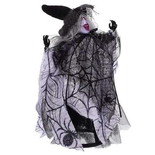 Luxshiny Hexenpuppe Mit Hängender Hexenfigur Spinnennetz Bedeckt Plüschhexe Hängende Dekorationen Halloween-Baumspitze Schöne Tischparty Gastgeschenke -Requisiten von Luxshiny