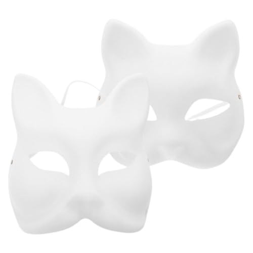 Luxshiny Katzenmaske 2 Stück Therian-Masken Weiße Katzenmasken Zum Bemalen Leere Tier-Halbgesichtsmasken Diy-Halloween-Maskenmaske Bühnenaufführungsmaske Für Halloween Cosplay Kostüm von Luxshiny