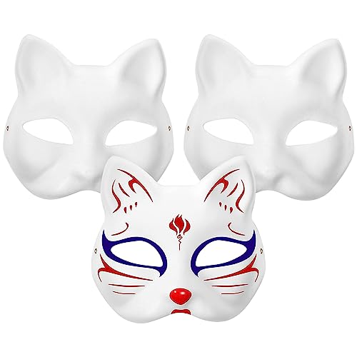 Luxshiny 3 Stk Halloween-Dekor weiße Maskerademasken leere Spielleiter Aufkleber Tier katze gesichtsmaske handbemalte maske selber machen Fuchs Graffiti-Papier Japan schmücken Frau Zubehör von Luxshiny