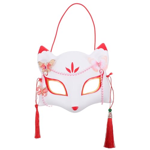 Luxshiny Kitsune-Fuchs-Maske Für Halloween-Kostüm Tier-Cosplay-Kabuki-Halbgesichts-Katzenmaske Maskenball-Party-Maske Weihnachtspartybevorzugung Weiß von Luxshiny