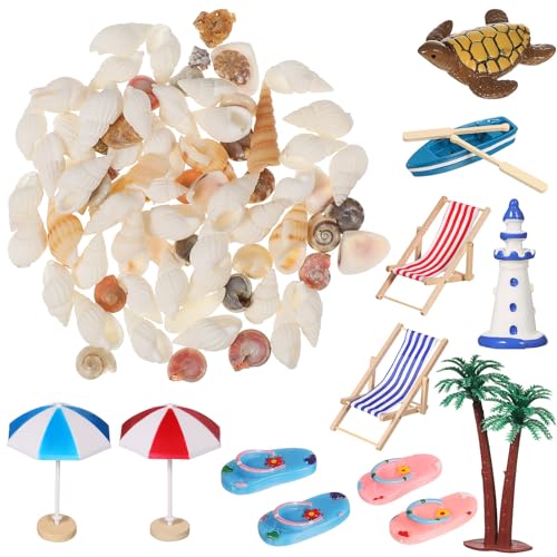 Luxshiny Puppenhaus-Dekoration 18-Teiliges Miniatur-Ornament-Set Im Strand-Stil Faltbarer Puppenhaus-Strandkorb Strand-Accessoires Statuen Für Feengarten von Luxshiny