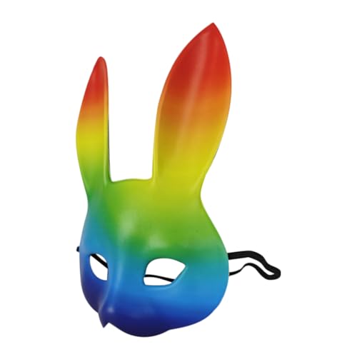 Luxshiny Regenbogen-Hasen- Maskerade-Party- Goth-Hasenohren- -Tier-Halbgesichtsmaske Für Mardi Gras Karneval Halloween Gay-Pride-Party von Luxshiny