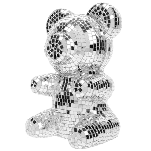 Luxshiny Spiegel-Disco-Kugel – 20 3 cm Große Glas-Bär-Statue Disco-Kugel Lichtreflektierende Kugel Für Partys Coole Silberne Hängende Party-Bär-Form Disco-Lampen Party-Dekorationen von Luxshiny