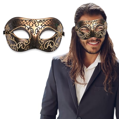 Maskerade-Maske für Herren – Maske im antiken Look für Halloween, venezianische Party, Maskerade-Party, Karneval und Abschlussball, Schwarz-Gold-Design, Einheitsgr��e von Luxury Mask