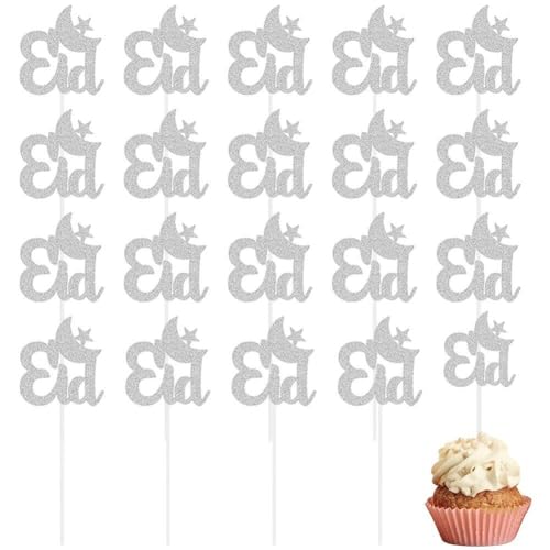 Eid Mubarak Cupcake-topper, 20 Stück, Silberfarben, Goldfarben, Glitzernd, Mond, Eid Cupcake-topper, Eid Mubarak-kuchenaufsatz Für Eid-party, Muffin-kuchendekoration von Luxylei