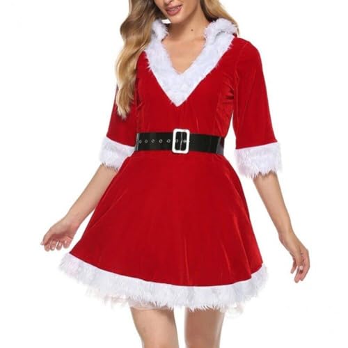 Luxylei Weihnachtsmann-kostüm Für Damen, Frau Weihnachtsmann-kostüm, Weihnachtskleid, Cosplay-kostüm, Kapuze, Flauschig, Gürtel Für Weihnachtsabendparty von Luxylei