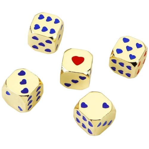 Spielwürfel-Set, 5 Stück, Metallwürfel, Goldene Herzförmige Spielwürfel, Großset, Sechsseitiges Decider-brettspiel, Unterricht, Mathematik, Zubehör, 13 Mm von Luxylei