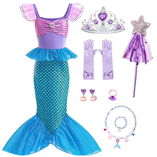 Luzlen Meerjungfrauenkostüm für kleine Mädchen, Prinzessinnen-Kostüm, Kleid für Kinder, Halloween, Cosplay, 2–3 Jahre (Etikett 100) von Luzlen