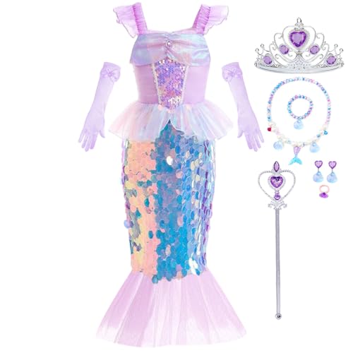 Luzlen Meerjungfrauenkostüm für kleine Mädchen, Prinzessinnen-Kostüm, Kleid für Kinder, Halloween, Cosplay, Lila, 2–3 Jahre (Etikett 100) von Luzlen