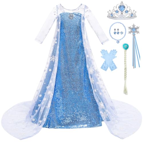 Luzlen Prinzessin Elsa Kleid für Mädchen, Königin, Halloween, Weihnachten, Cosplay, Kostüm, 4–5 Jahre (Etikett 120) von Luzlen