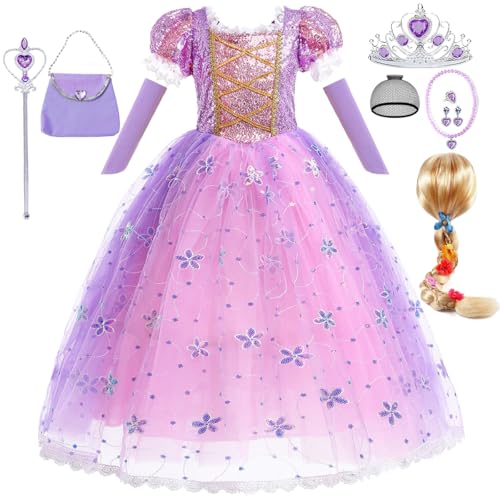 Luzlen Prinzessin Kostüm für kleine Mädchen, Rapunzel-Kleid für Kinder, Karneval, Halloween, Party, Weihnachten, Fasching, lila, 5–6 Jahre (Etikett 130) von Luzlen