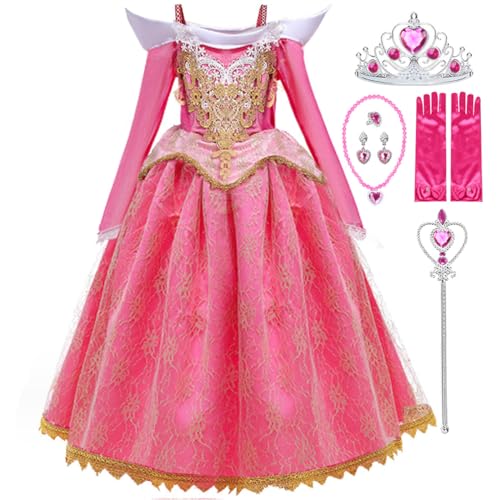 Luzlen Prinzessinnen-Aurora-Kostüm für Mädchen, Dornröschen, Halloween, Cosplay, Outfits, 4–5 Jahre (Etikett 120) von Luzlen